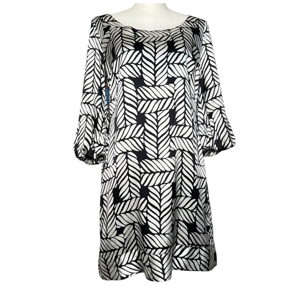 White House Black Market Silk Women’s Long Sleeve Dress Black White Size Small
